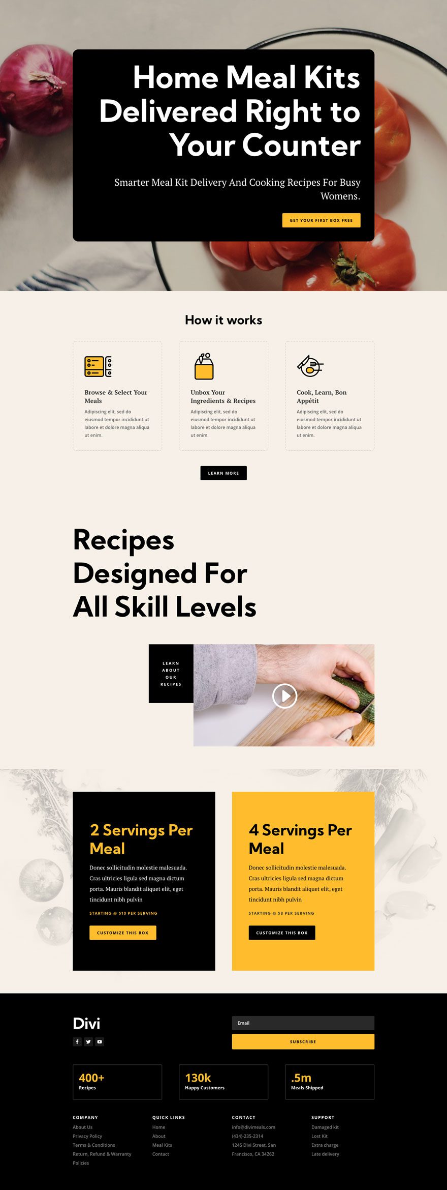 divi meal kit layout pack