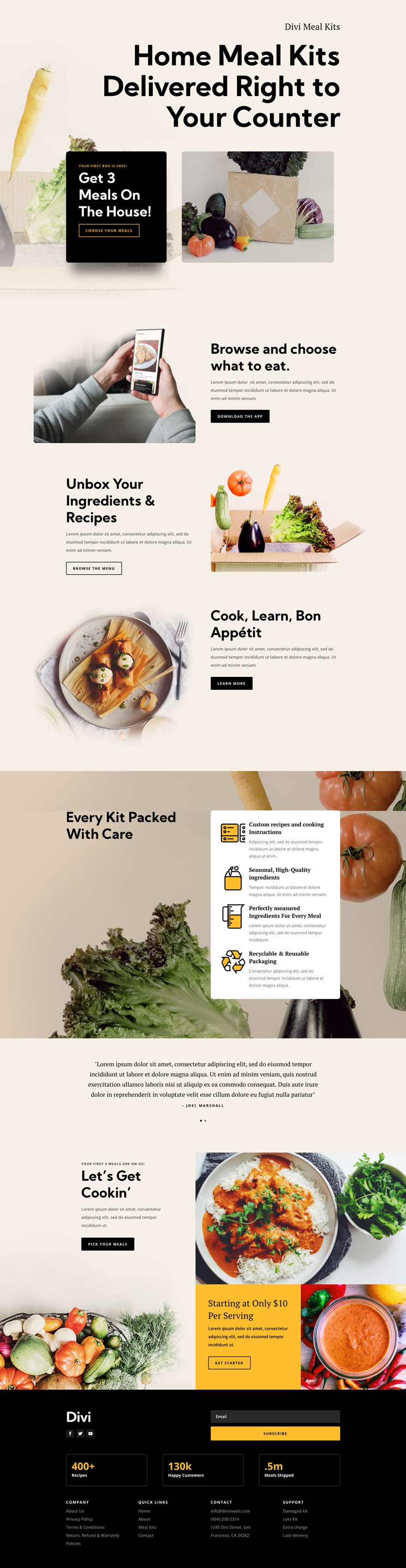 divi meal kit layout pack