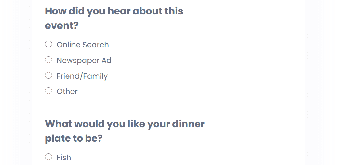 Um exemplo de uma pesquisa criada com o Quiz e o Survey Master