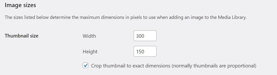 A rectangular setting for thumbnails in the WordPress Media Settings.