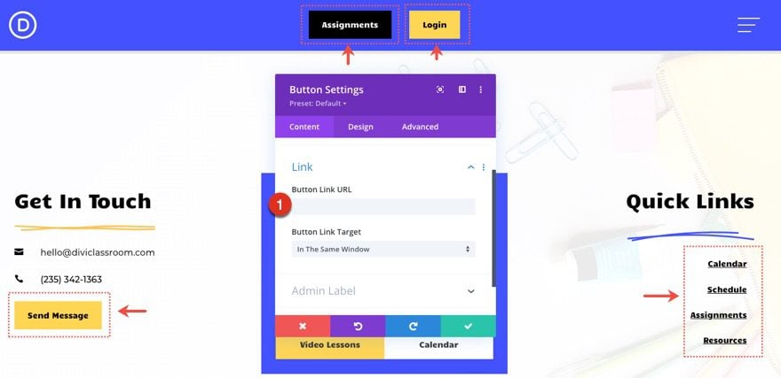 header and footer template for divi's classroom layout pack