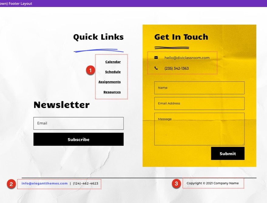 header and footer template for divi's classroom layout pack