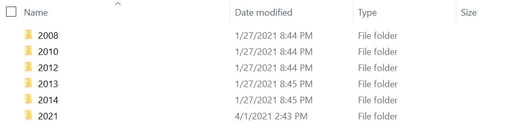 Media uploads organized into dated folders in the WordPress file system.