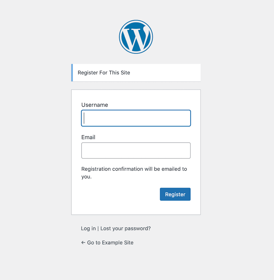 WordPress user registration form.