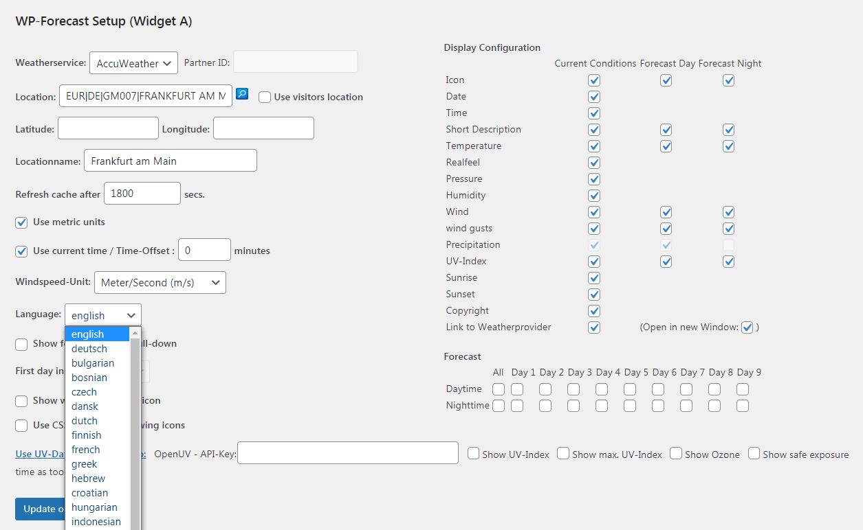 The wp-forecast plugin in action.