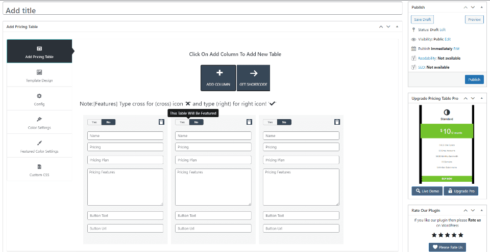 ABC Pricing Table