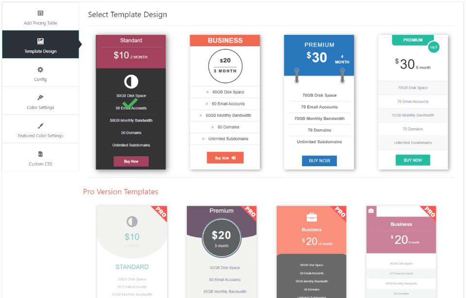 ABC Pricing Table