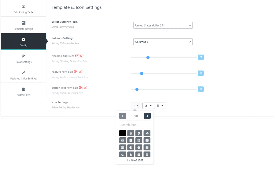 ABC Pricing Table