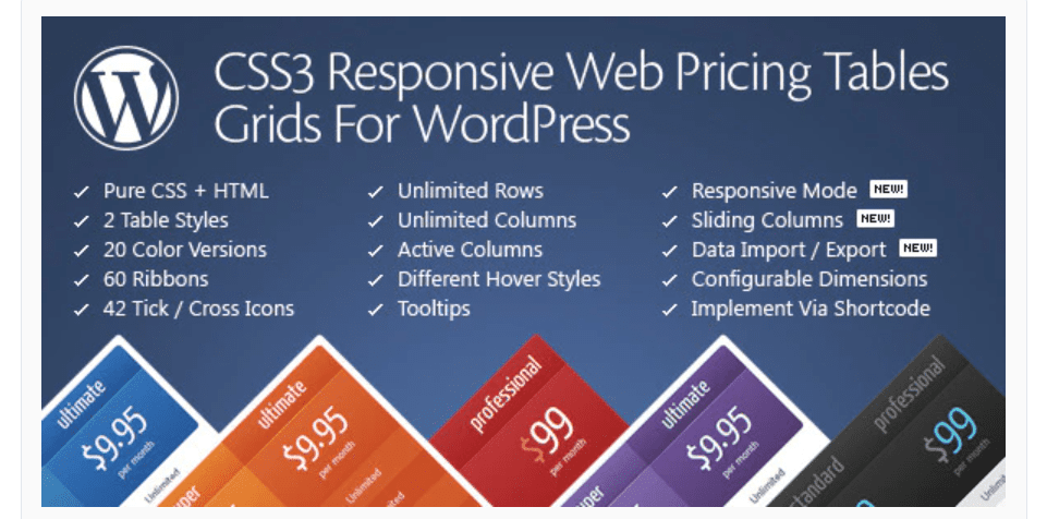 CSS3 Responsive WordPress Compare Pricing Tables