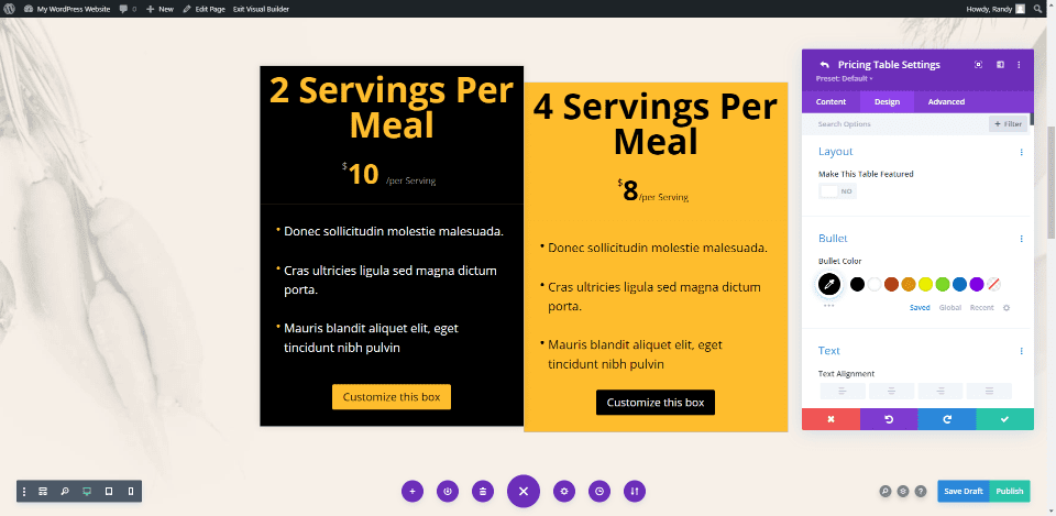 Divi Pricing Table Module