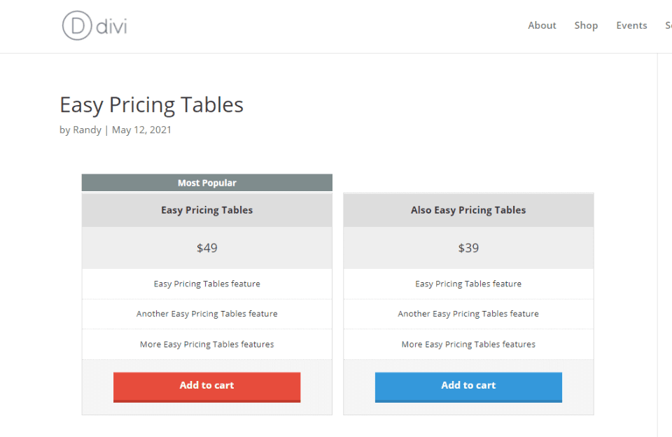 Easy Pricing Tables