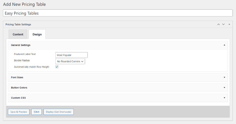 Easy Pricing Tables