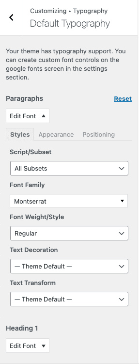 wordpress theme customizer