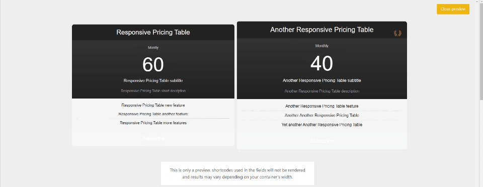 Responsive Pricing Table