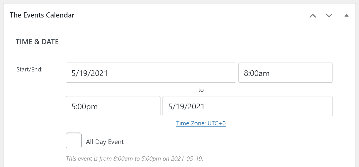 Adding a new event using The Events Calendar plugin