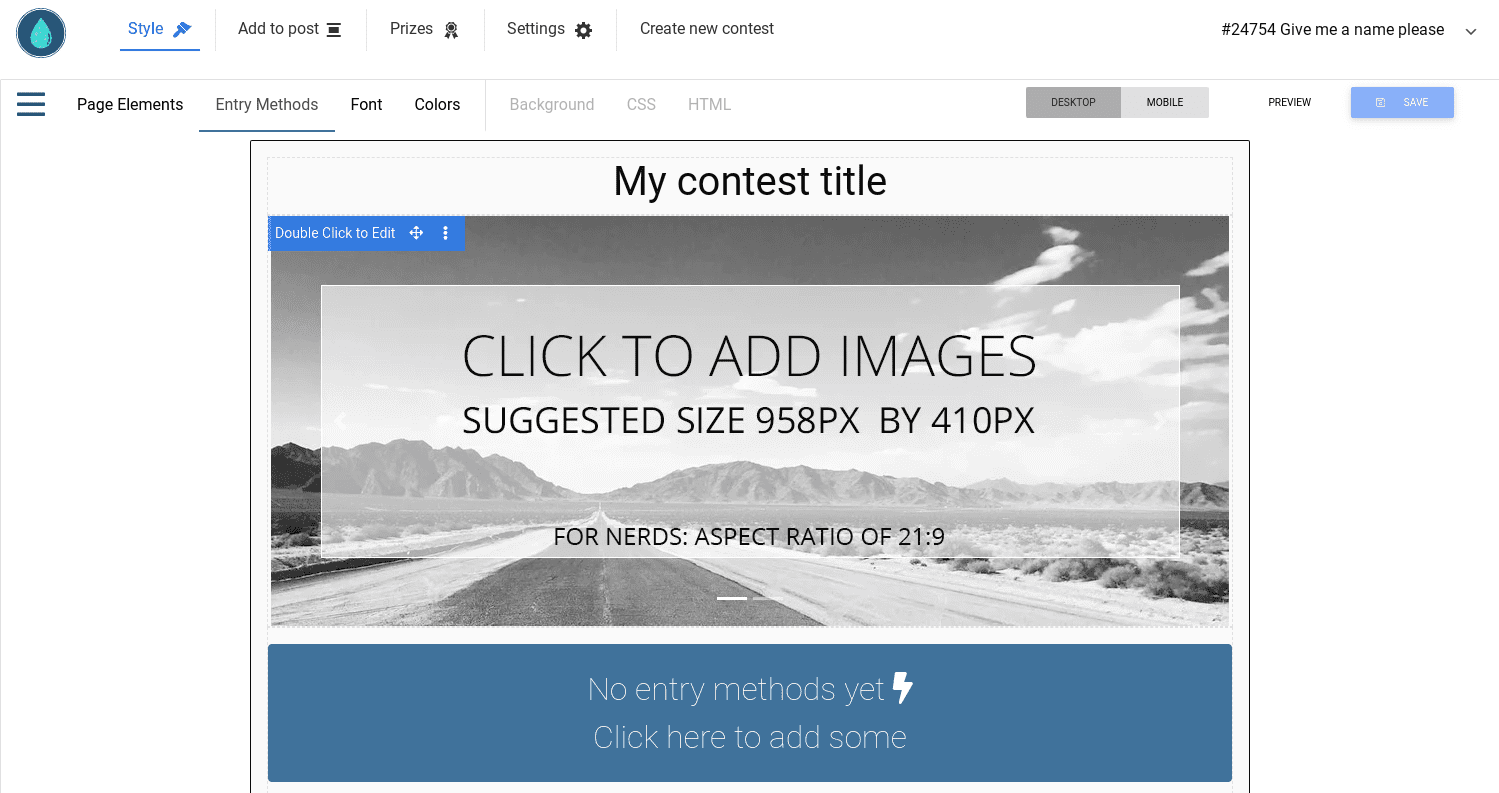 The Contests by Rewards Fuel visual editor.