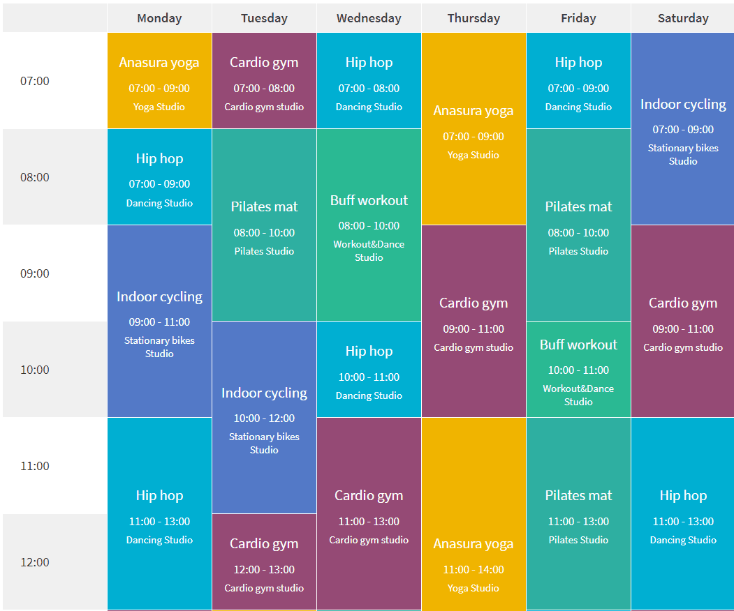 An example of a color-coded calendar