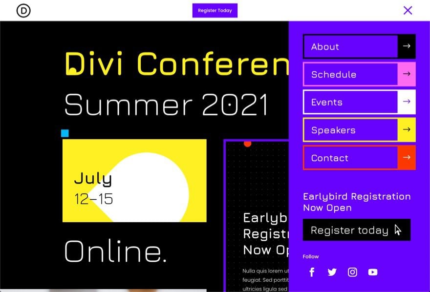 divi virtual conference header footer template