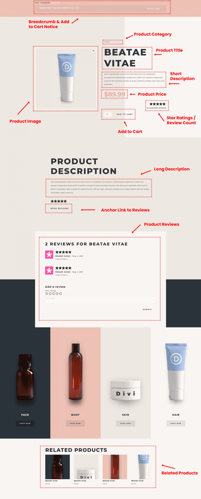 Download a FREE Product Page Template for Divi's Beauty Product Layout Pack