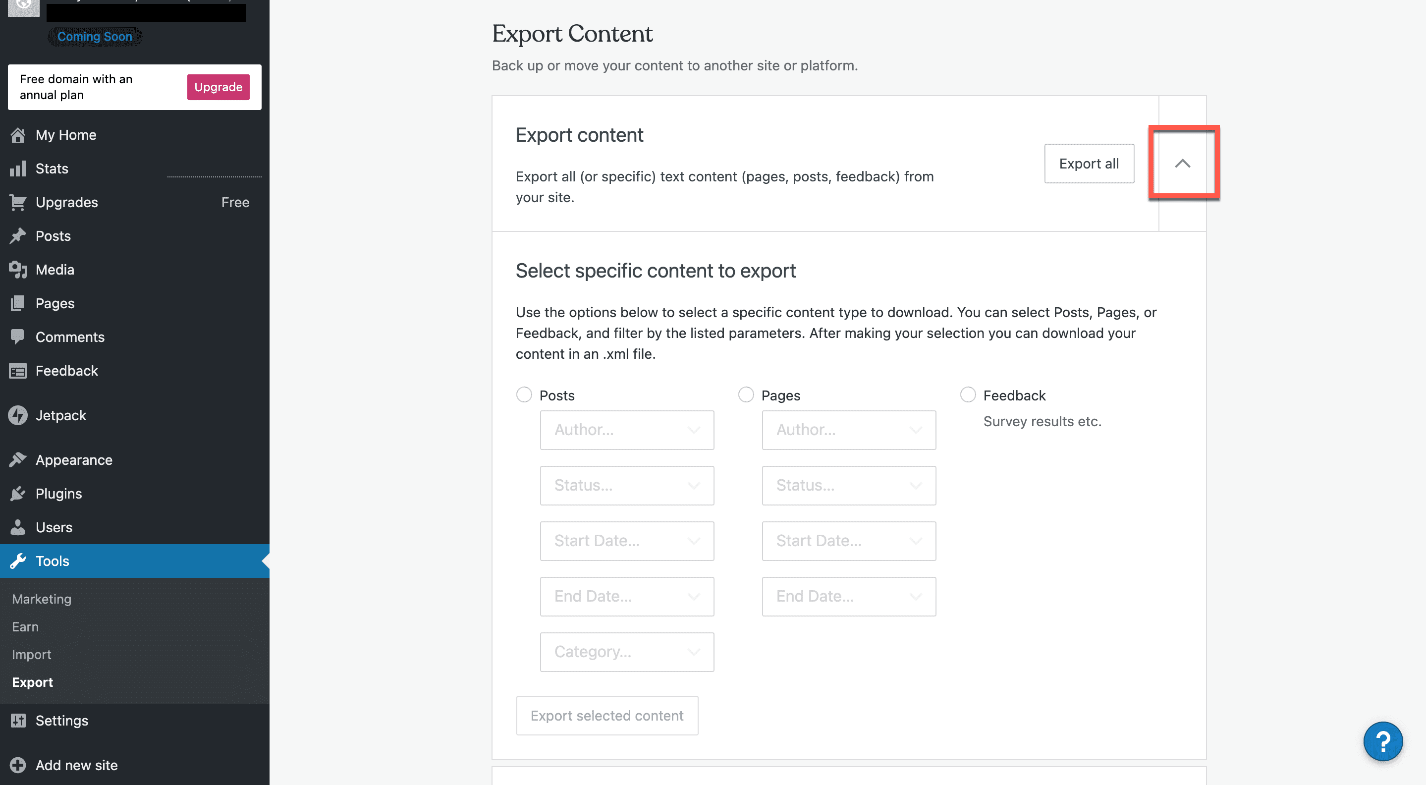 How to Use the WordPress Export Tool 2