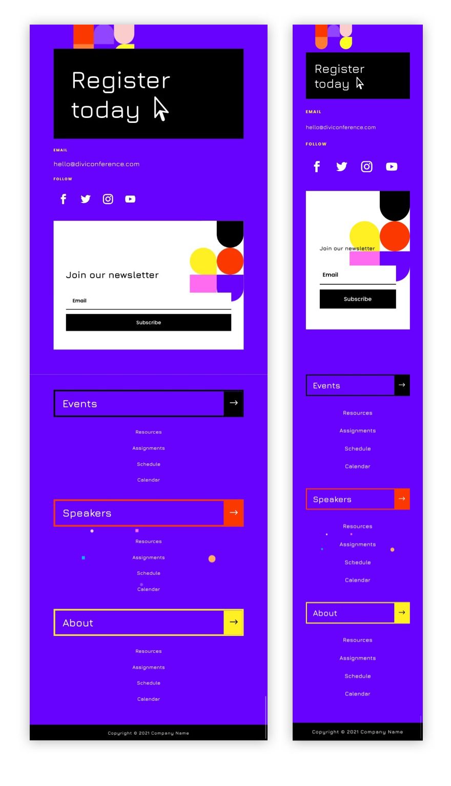 divi virtual conference header footer template