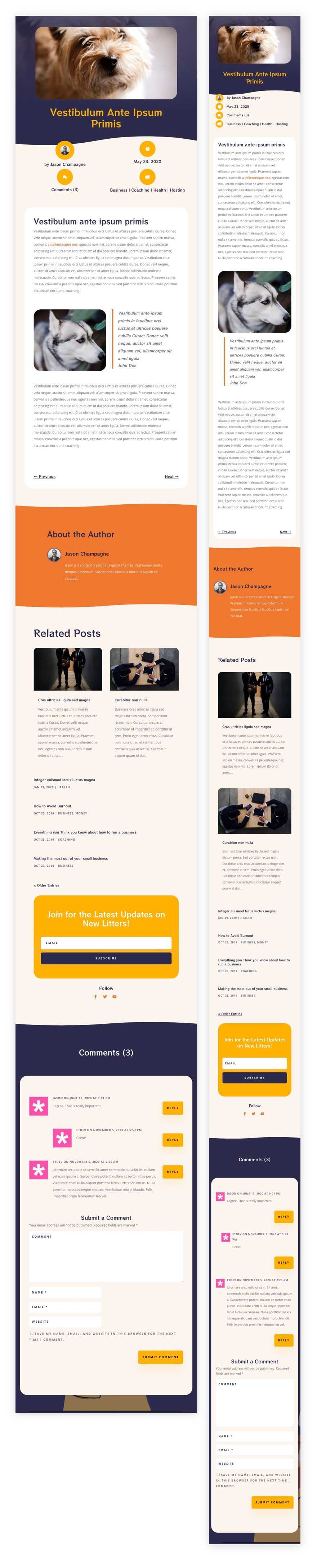 divi dog breeder blog post template