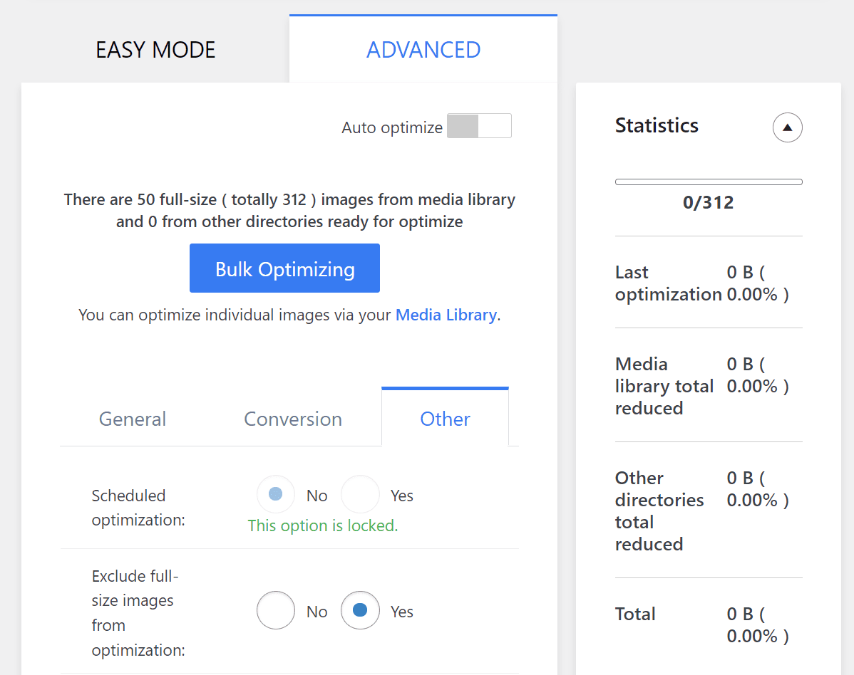 Az Image Optimizer beépülő modul speciális beállításai