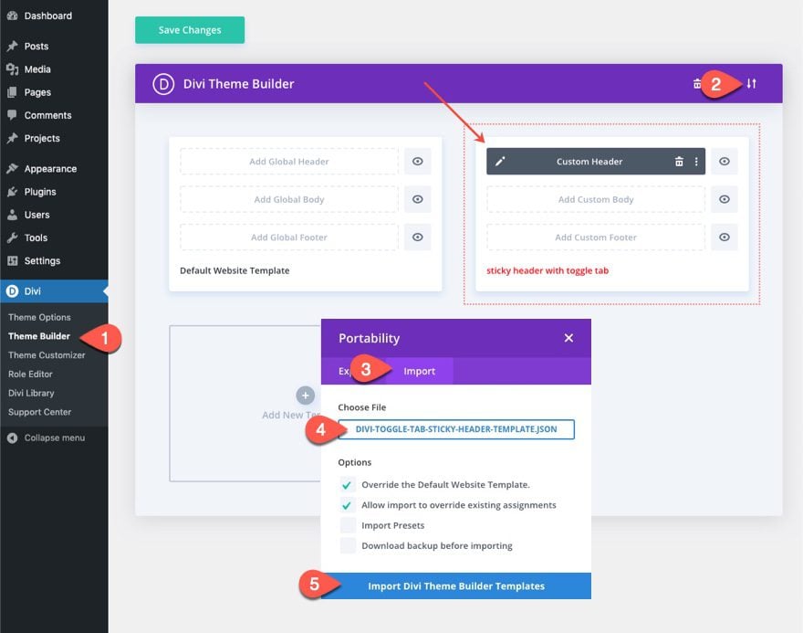 divi toggle tab for sticky header