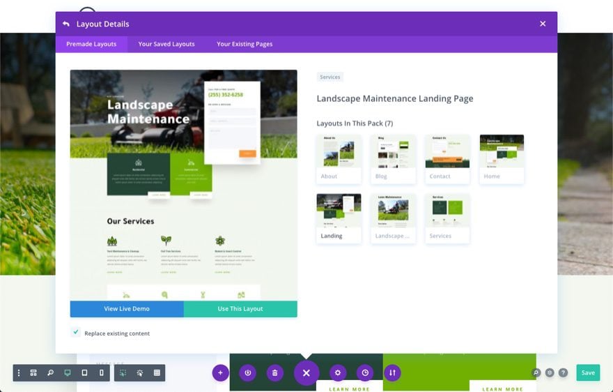 divi landscape maintenance layout pack