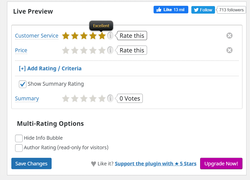 Displaying ratings for specific products or services