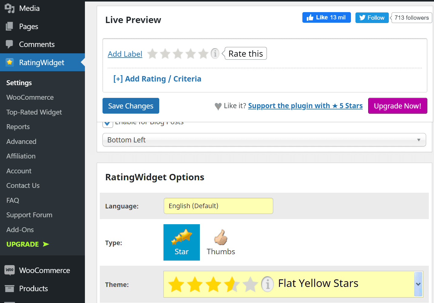 Configuring your rating widgets