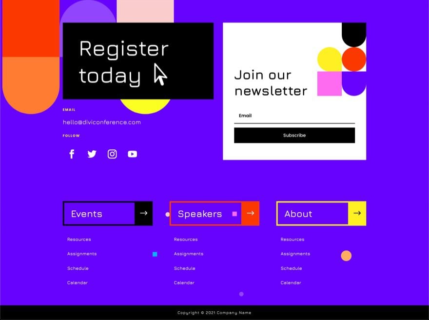 divi virtual conference header footer template