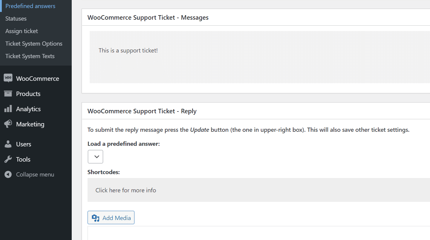 Replying to a WooCommerce support ticket