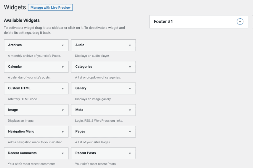 The default WordPress widgets.