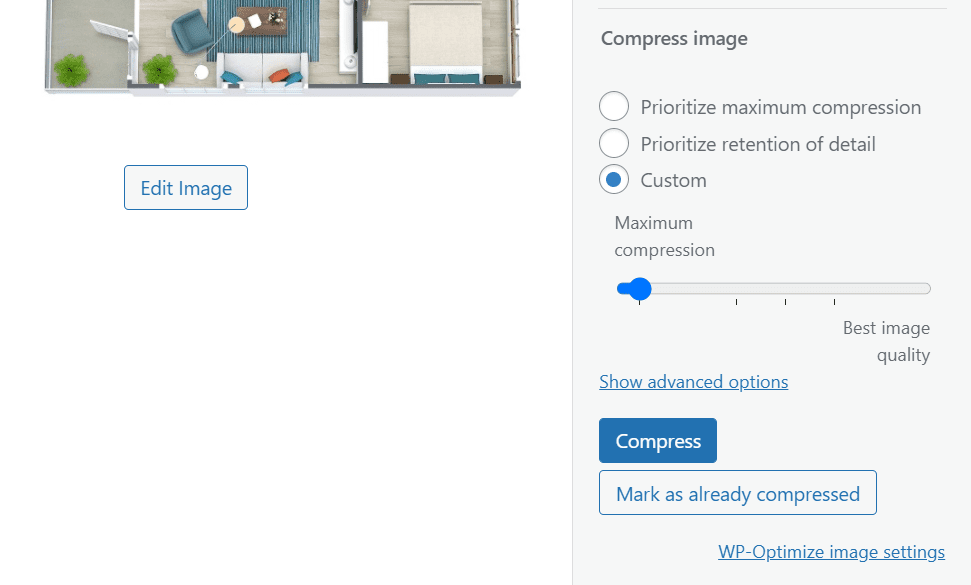 Compressing an image using WP-Optimize