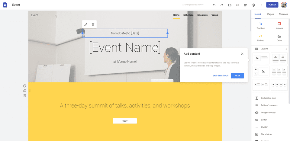 google sites event page