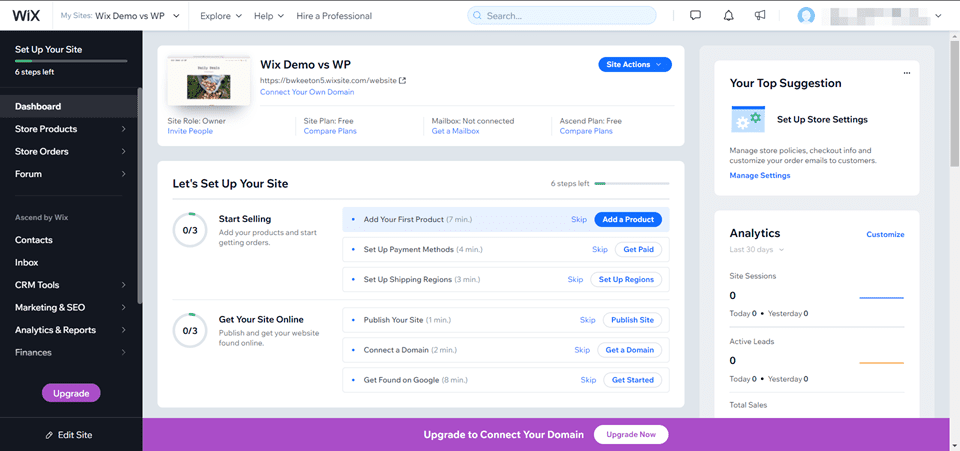 wix dashboard