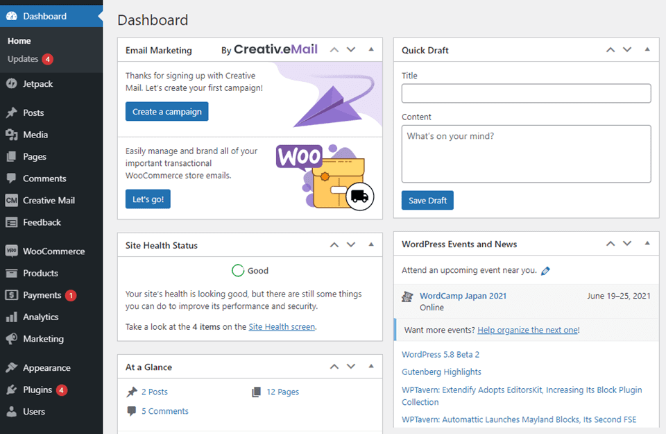 wordpress dashboard vs google sites