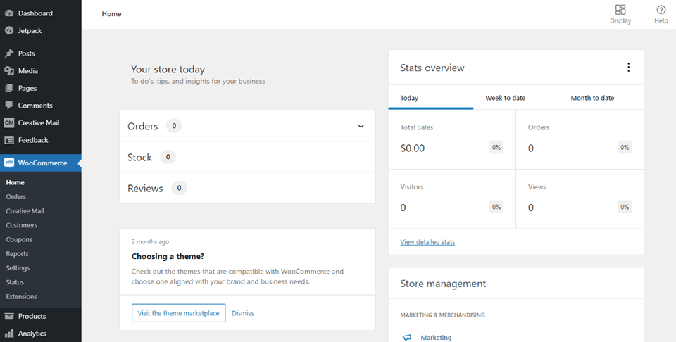 woocommerce dashboard
