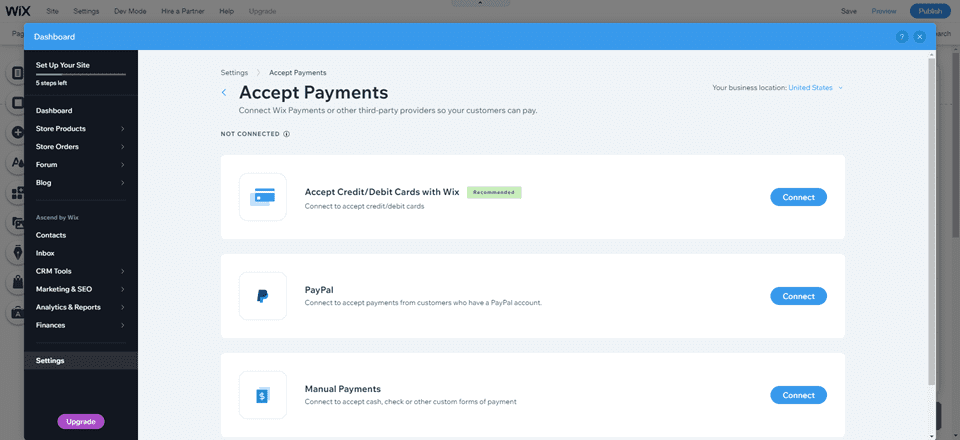 wordpress vs wix add payments