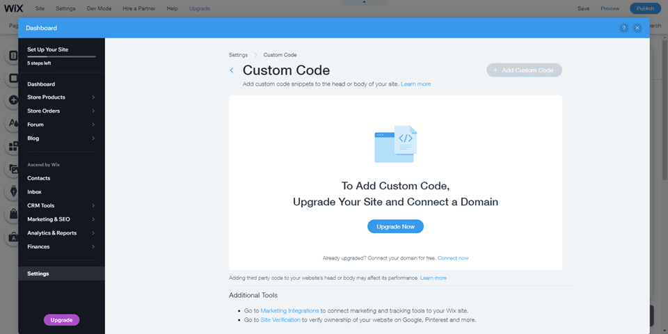 wordpress vs wix custom code