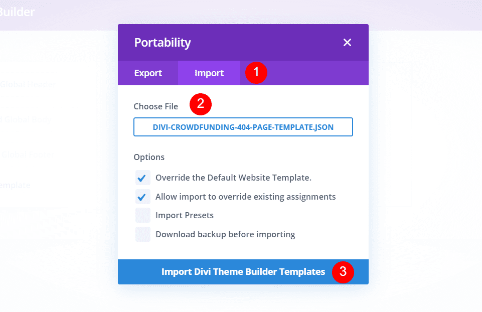 Importing a Custom 404 Page into the Divi Theme Builder