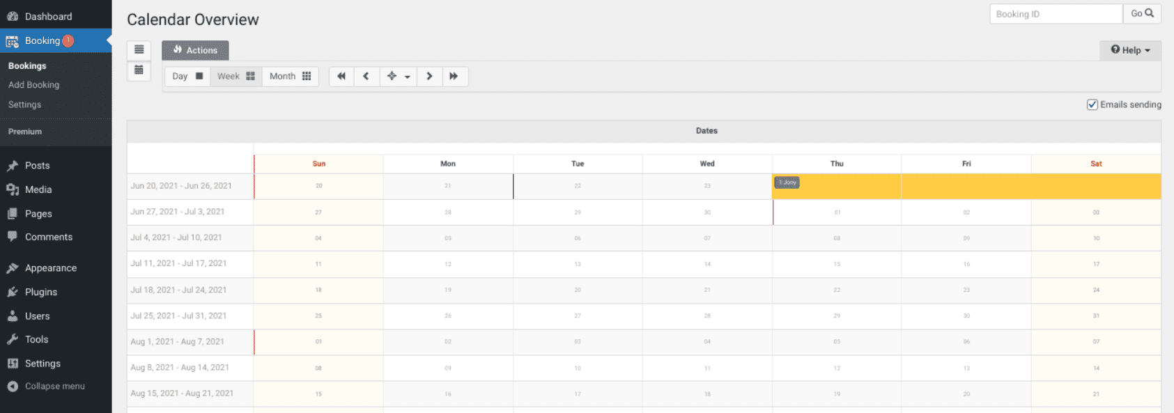 The Booking Calendar plugin dashboard.