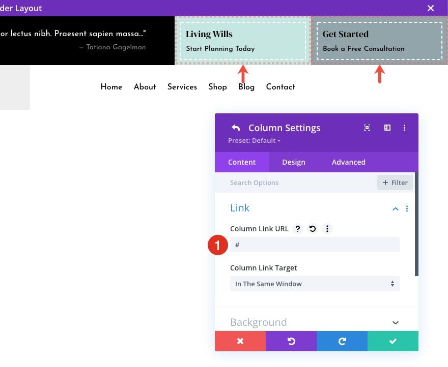 header & footer template for Divi's Estate Planning Layout Pack