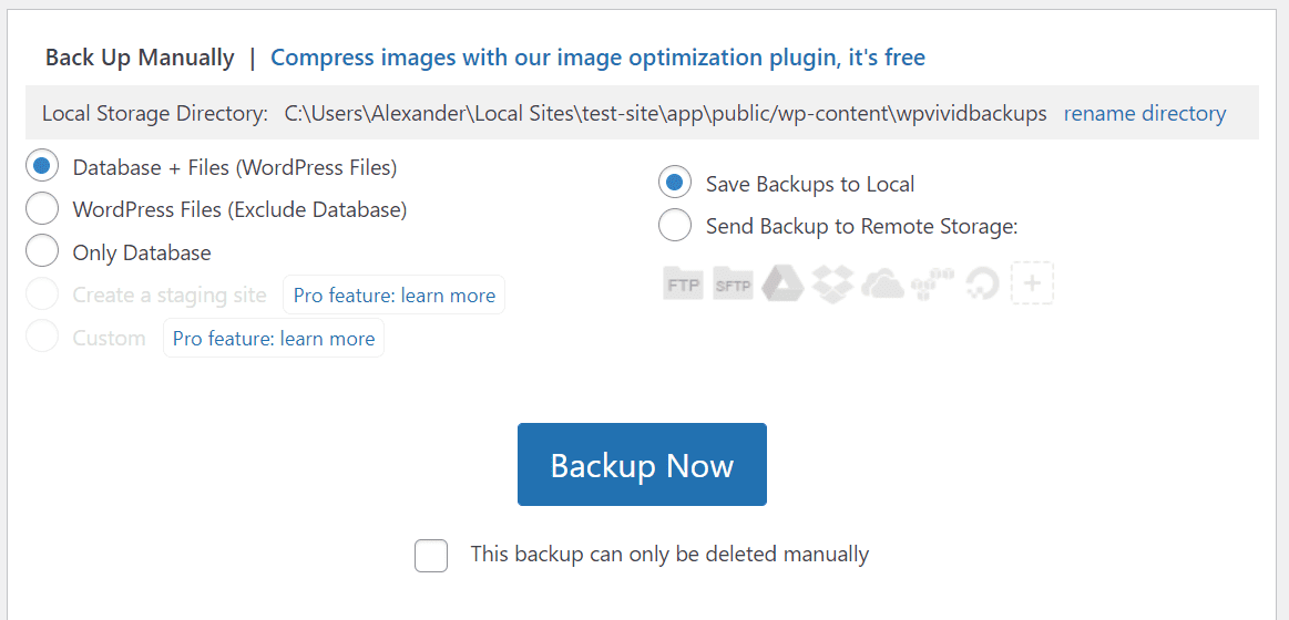 Creating a backup using WPvivid Backup