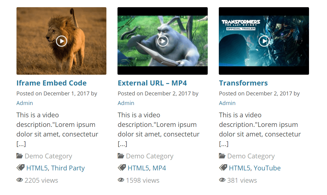 A demonstration of a video gallery in WordPress