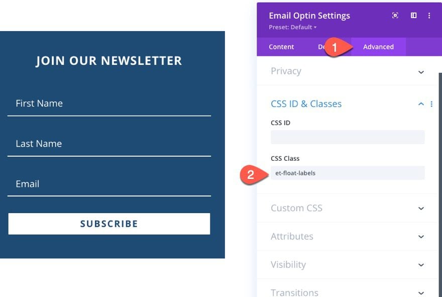 divi floating labels on form fields