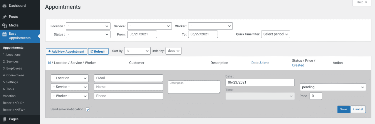 The Easy Appointments plugin interface.