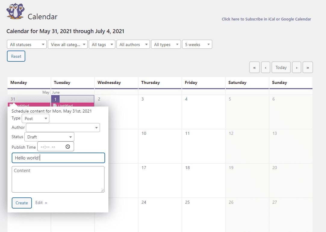 Creating an editorial calendar