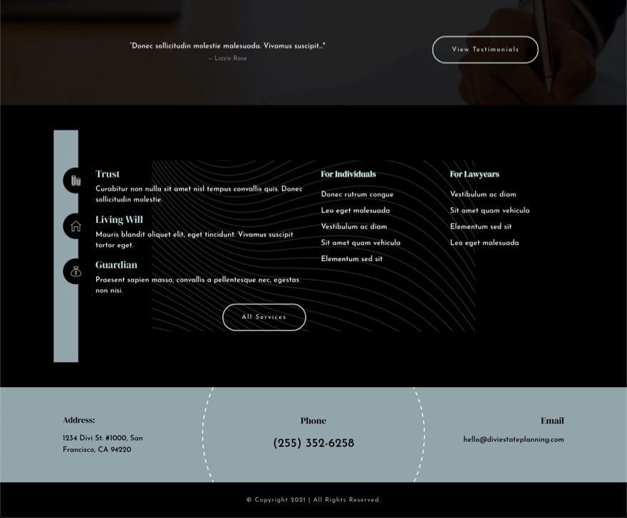 header & footer template for Divi's Estate Planning Layout Pack